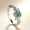Anillos Transfronterizos de Nuevo Estilo de Piedra Musgo Verde y Ágata Acuática para Mujer, Anillos Sencillos y de Moda de Nicho Creativo con Temática de Comida Dulce al por Mayor