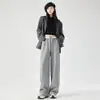 Pantalones Deportivos de Estilo Americano con Bloques de Color y Doble Cintura para Mujer, Novedad Otoño 2026, Pierna Recta, Adelgazantes, Cintura Alta, Casual, Pierna Ancha