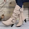 Cross-border novo plus size gatinho com botas da moda 2024 outono e inverno novo tubo alto, mas joelho fivela de cabeça redonda botas femininas te