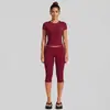 Conjunto de traje deportivo transfronterizo, camiseta de manga corta de secado rápido ajustada, top casual para correr al aire libre, ir al trabajo y yoga para mujer