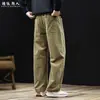 Pantalones Casuales de Pana de Algodón Puro de Peso Pesado 320g con Pierna Curva para Hombre Otoño Invierno Caqui Sueltos de Pierna Recta Talla Grande Pantalones Largos