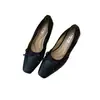 Zapatos planos de gamuza estilo vintage con lazo, zapatos de trabajo para mujer, Mary Janes de tacón grueso, tacones de cuña sin cordones