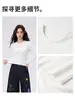 Camiseta Feminina de Cor Sólida com Gola Redonda e Manga Longa, Top Elástico Clássico Simples para Outono, Básico Versátil Emagrecedor
