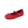 Tallas 40-42 extra grande Estilo Hada Moño Zapatos Planos de Ballet Piel de Oveja Mary Jane 2025 Primavera Punta Redonda Zapatos de Piel Genuina