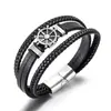 Moda Europea y Americana Pulsera de Timón Trenzada Multicapa de Aleación de Zinc para Hombre Pulsera de Cuero Simple de Moda Transfronteriza Joyería