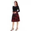 C0593 Vestido Transfronterizo para Mujer de Cuello Redondo y Manga Larga Negro con Costuras en la Parte Superior y Dobladillo a Rayas Estampadas de Dobladillo Grande