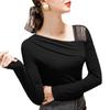 Camisa ajustada negra con hombros inclinados y nuevo diseño de otoño e invierno para mujer, estilo occidental, camisa pequeña europea
