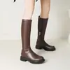 Botas de mujer de caña alta para otoño e invierno, transfronterizas, talla grande, punta redonda, suela gruesa, antideslizantes, ligeras, cremallera lateral, tacón cuadrado, tacón medio, botas tipo Martin para mujer