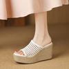 Zapatillas de Plataforma de Cuerda de Cáñamo Tejida con Tacón Super Alto para Mujer, Sandalias de Cuña de Verano con Punta Abierta, Sandalias de Playa Gladiator con Falda