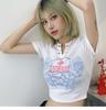 Transfronterizo 2023 Estilo Europeo y Americano Primavera y Verano Nuevo Camiseta Sexy de Mujer Ajustada con Ombligo Descubierto Moda Urbana Estampada de Manga Corta