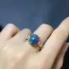 Anillo de ópalo negro natural colorido color fuego piedra principal diferente 10*12 mm plata de ley 925 incrustación de precisión