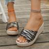 Zapatos de Mujer de Talla Grande de Comercio Exterior Nuevos Europeos y Americanos de Punta Redonda Casuales a Rayas de Suela Gruesa de Boca de Pez Tacón de Cuña Sandalias de Uso Exterior para Mujer