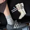 Calcetines de punto de media pantorrilla estilo coreano 2026 con bordado de oso para mujer, calcetines casuales ligeros de algodón a rayas versátiles para primavera y verano