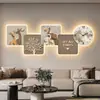 Pintura Decorativa para Sala de Estar de Elefante Estilo Wabi-Sabi Pintura Colgante de Pared para Fondo de Sofá de Gama Alta Lámpara de Pared Reloj Creativo Simple Moderno