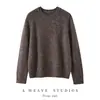 Suéter feminino de veludo estilo preguiçoso com fio slub, gola redonda, cashmere e seda, ombro raglan, manga longa, espessado, macio e quente