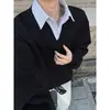 Moletom patchwork estilo americano falso duas peças para homens, top casual vintage de outono estilo faculdade, solto e relaxado com uma vibe preguiçosa