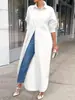 Ropa para Mujer Tallas Grandes 2025 Europea y Americana Transfronteriza Todo el Año Nueva Moda Casual Color Puro Vestido Versátil Versión Larga Top
