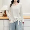 Especial 100kg Nueva Moda Otoñal Camiseta Plisada Hueca de Manga Larga para Mujeres de Tallas Grandes 0932