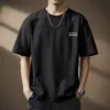 Camiseta de Manga Curta Lavada com Enzimas Estilo Retro Americano de Alta Qualidade para Homens no Verão Algodão Bordada com Letras Meia-Manga Solta para Homens