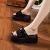 Pantuflas de Suela Gruesa para Mujer 2026 Verano Nuevo Estilo Zapatos de Tacón Alto con Una Tira de Lentejuelas para Uso en Exteriores Zapatos Versátiles que Aumentan la Altura para Personas Bajitas