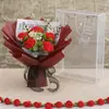 Rosa de flor artificial finalizada com caixa, buquê de crochê de lã de flor artificial tecido à mão para presente de feriado de amigos
