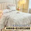Faldón de Cama Acolchado Estilo Princesa de Algodón Puro Estilo Francés con Volantes, Cubierta de Cama Antideslizante de Encaje de una Pieza, Individual