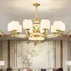 Novo Estilo Chinês Lustre de Cobre e Jade para Sala de Estar Vila Simples Atmosférico Sala de Jantar Quarto Estudo Lâmpadas para Casa