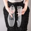 2025 Nuevo Verano Ropa de Exterior Punta Cuadrada Boca Baja Huecos Zapatos Planos de Moda y Versátiles Sandalias de Moda de Cristal Transparente