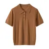 26 Anos de Modelos Primavera/Verão Importados da Alemanha, Suéter de Tricô Pulôver com Gola Polo de Fio Yangzi, Manga Curta com Botões