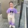 2026 Nuevo Conjunto de Dos Piezas de Moda con Degradado, Manga Corta, Pantalón Largo, Estiloso, Lindo, Casual para Niñas y Niños Pequeños