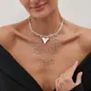 Colar com Pingente Cruzado Europeu e Americano Joias Doces e Descoladas Coração Borla Estrela e Lua Corrente Personalizada Corrente Clavicular para Mulheres
