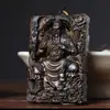 Colgante de Guan Gong Tallado en Madera de Águila, Talla de Madera del Dios de la Riqueza Guan Er, Adorno de Mano, Estatua de Buda para Colgar en el Coche, Colgante Unisex