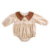 Enterizo para Bebé Estilo Coreano Ropa Nueva de Manga Larga para Niñas con Cuello de Muñeca y Estampado Floral Pequeño, Mameluco para Bebé de Manga Corta