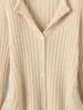 Nuevo top de punto acanalado de manga larga ajustado, estilo francés, apto para la piel, 100% cachemira pura, cuello en V, para otoño e invierno