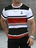 Camiseta Casual Masculina de Manga Curta, Cor Listrada, Impressão Digital 3D, Tamanho Grande, Comércio Exterior Transfronteiriço, Europeia e Americana, Confortável e Solta