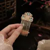 Estilo nacional peine rosa fresco accesorio para sesión de fotos de maquillaje y peinado de vestuario antiguo Hanfu estilo Tang dinastía Ming accesorio para el cabello
