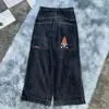 E-commerce Transfronteiriço Jeans Big Boy Y2K Harajuku Hip-Hop Bordados Jeans Largos Street Calças de Cintura Alta Wide-Leg