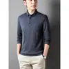 Camiseta de manga larga con bolsillo para papá para primavera y otoño, Camisa de cuello para hombres de mediana edad de negocios sin planchado, Prenda base para hombre