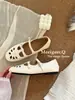 Zapatos Mary Jane Retro Huecos de Cuero Genuino Estilo Europeo 26 Primavera Nuevos Planos con Hebilla Única para Mujer