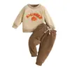 Conjunto de Dos Piezas de Halloween para Niños Bordado de Letras en Toalla Calabaza Sudadera de Cuello Redondo Pantalón Largo con Cordón y Puños Set para Bebé