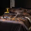 Juego de ropa de cama jacquard de cuatro piezas teñido en hilo de algodón de fibra larga estilo vintage 100S, juego de ropa de cama de modelo de lujo ligero de alta gama