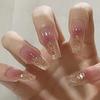 Uñas Almendradas Portátiles, Uñas Largas Estilo Europeo y Americano, Estilo Dulce y Fresco, Arte de Uñas con Pedrería Estrella Cruzada Blanco y Negro, Puntas de Uñas Postizas, Pegatinas para Uñas