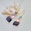 Aretes Rongyu Refresher Moda Estilo Coreano Amatista Topacio Temperamento Azul Polvo Color Mezclado Zircón Aretes Chapados en Oro