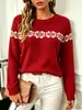 Suéter Jacquard de Punto con Cuello Redondo para Mujer, Estilo Nuevo Otoño e Invierno, Holgado y Versátil, Manga Larga