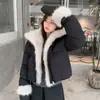 Moda Invernal 2026 Versátil Abrigo de Algodón con Cuello Grande de Piel, Estilo Coreano Holgado Chaqueta Caliente de Algodón, Abrigo Sencillo Versión Coreana para Mujer