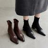 Piel de Cabra de Primera Capa + Terciopelo Elástico Punta Fina Tacón Cuadrado, Botines Cortos de Aspecto Atractivo Nuevo Estilo Invierno 2025 Botas Elegantes de Moda