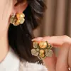 Pendientes Vintage de Plata con Aguja, Diamantes y Perlas, Diseño Floral, Pendientes Retro Exquisitos, Pendientes de Lujo Ligero de Alta Gama para Mujer