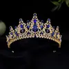 Elegante Tiara de Novia de Cristal Azul Estilo Barroco Corona de Aleación Dorada con Pedrería Perfecta para Bodas Concursos Sesiones de Fotos y Ocasiones Especiales Impresionante Diseño Dorado Azul