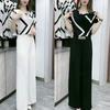 88577 Da Ai Mei Yuan 2025 Verão Nova Moda Blusa Elegante com Gola Franzida Calça Longa Reta de Cintura Alta Estilosa para Mulheres