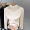 Outono 2024 Nova Moda Elegante Meia Gola Alta Suéter Feminino Malha Top Máquina de Cuidados Bead Camisa Base de Malha